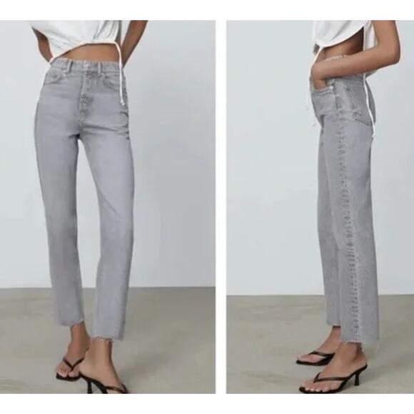 Vervet Denim - Vervet High Rise Raw Hem Cropped Ankle Straight Leg Slim Jeans Gray Wash 27 / 4